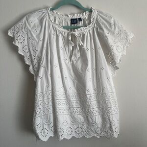 White Eyelet Lace Flutter Sleeve Blouse